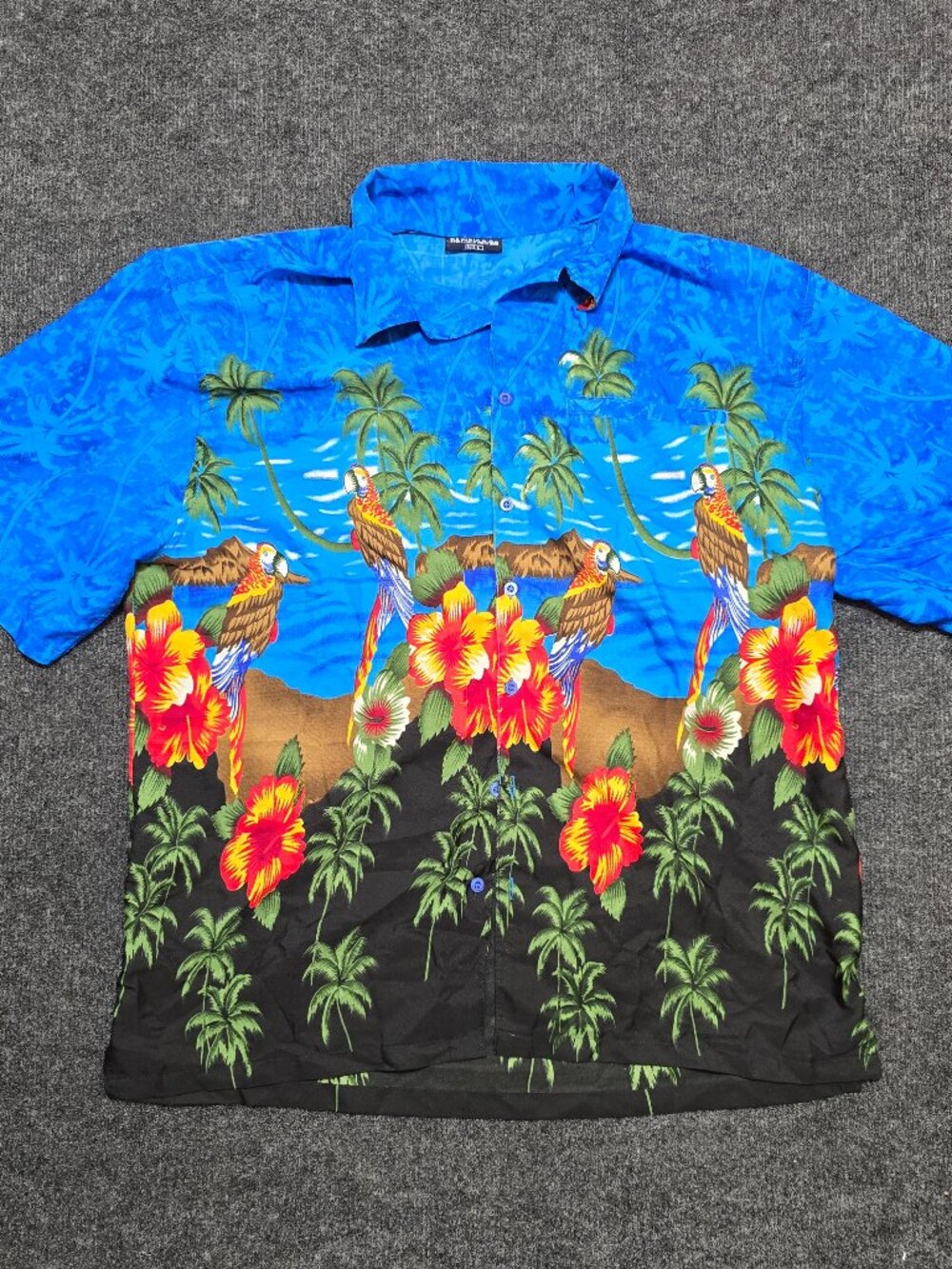Pacific & Co Hawaiian Shirt Men’s M Tropical Parrot Hibiscus Print Blue Black